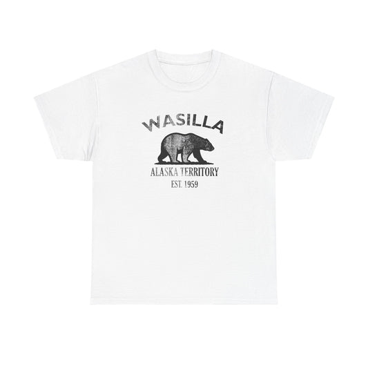 Wasilla Alaska Vintage Retro Unisex Heavy Cotton Tee - Black Logo