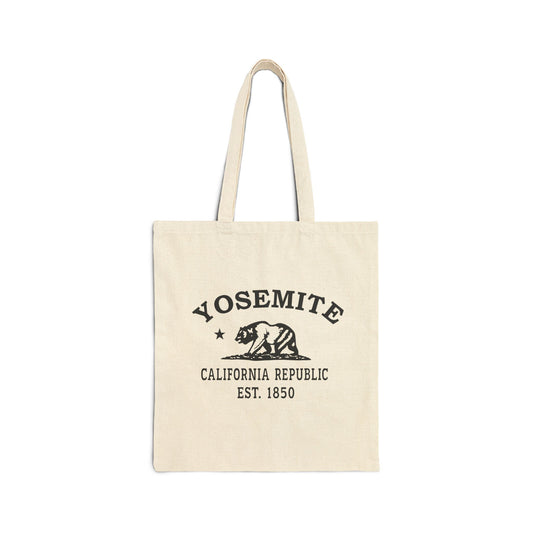 Yosemite California Vintage Retro Cotton Canvas Tote Bag - Black Logo