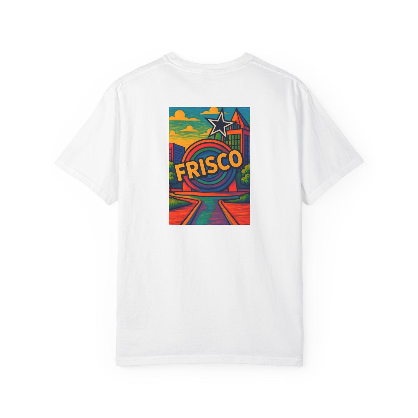 Frisco Texas Vintage Retro Back Printed Art Series Cotton Tee - Black Logo