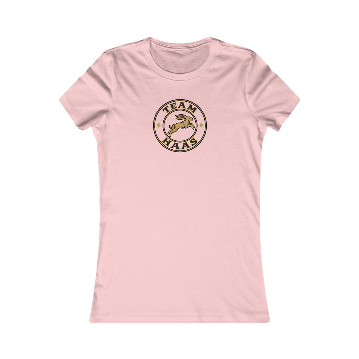 Pink Team Haas Women's Fitted Tee with the Leaping Hare Badge, Ringspun Cotton