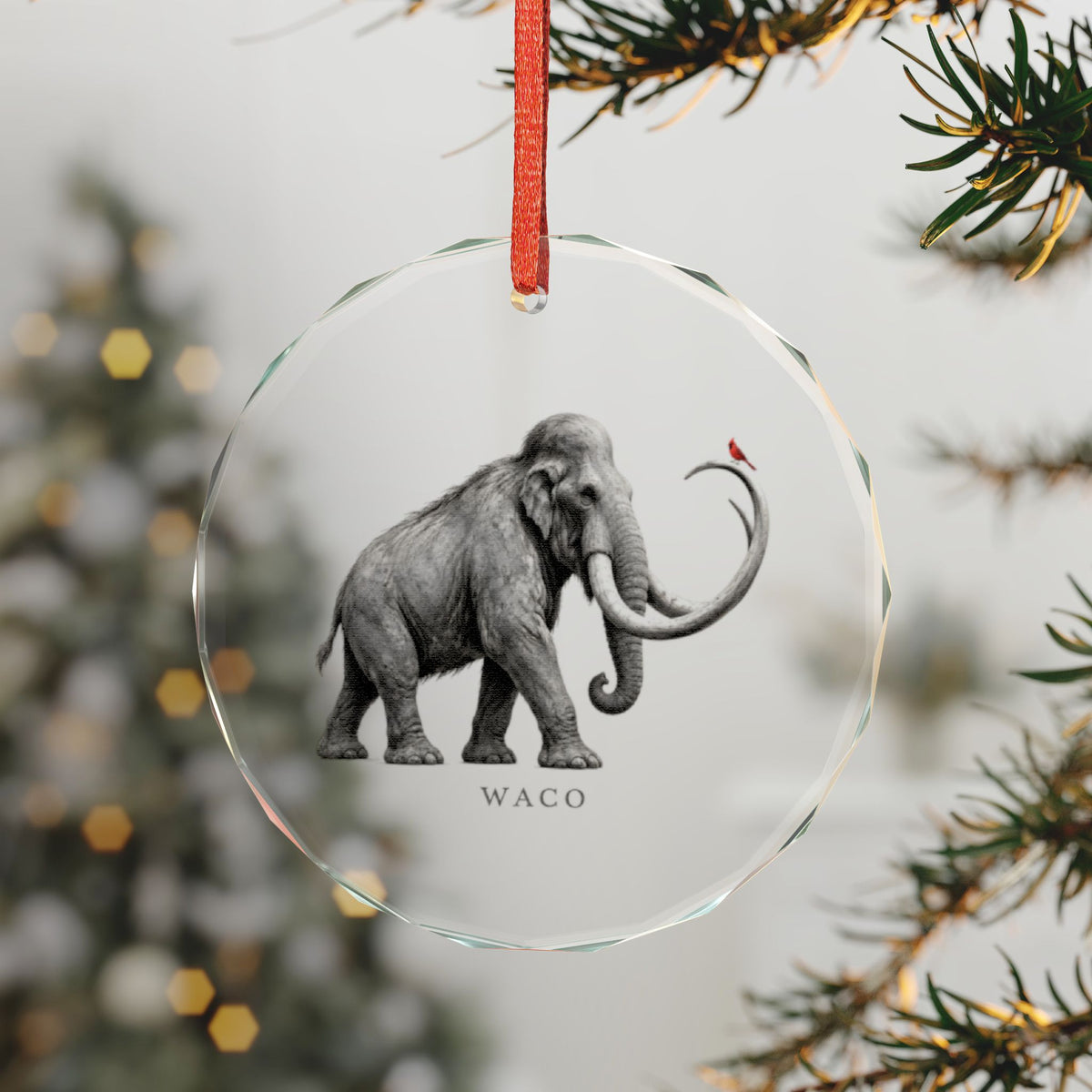 Waco, Texas Holiday Ornament — The Herd Still Lying Where It Fell — 3-inch faceted crystal glass ornament in gold gift box