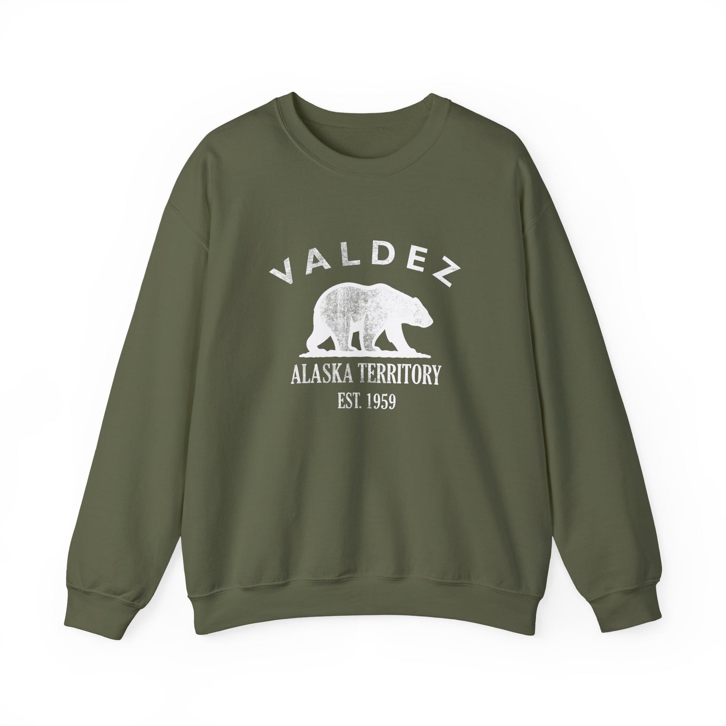 Valdez Alaska Vintage Retro Unisex Heavy Crewneck Sweatshirt - White Logo