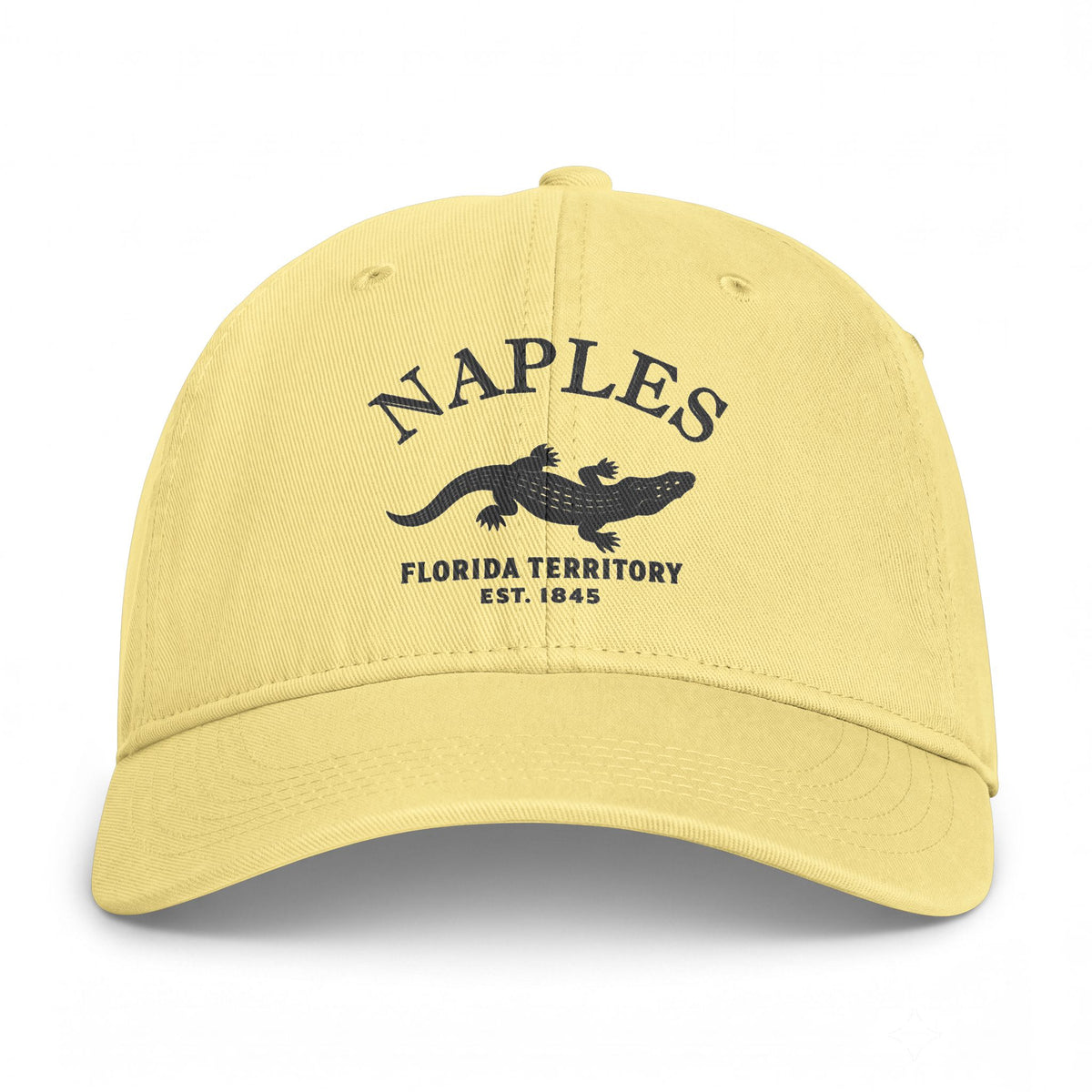 Naples Florida Retro Vintage Washed Cap in Butter, Charcoal Printed Town Logo