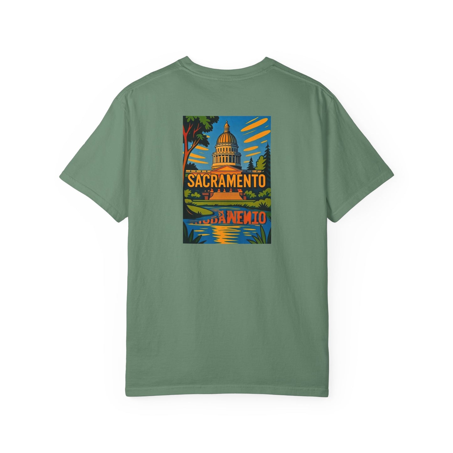 Sacramento California Vintage Retro Back Printed Art Series Cotton Tee - Black Logo