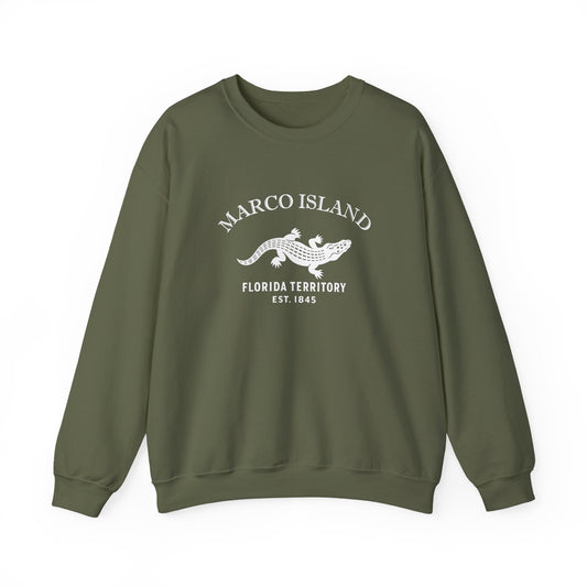 Marco Island Florida Vintage Retro Unisex Heavy Crewneck Sweatshirt - White Logo