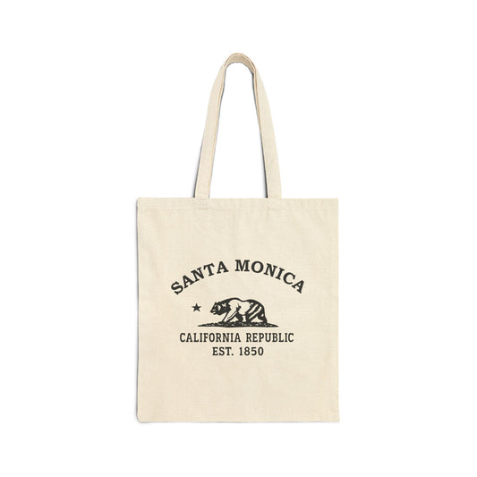 Santa Monica California Vintage Retro Cotton Canvas Tote Bag - Black Logo