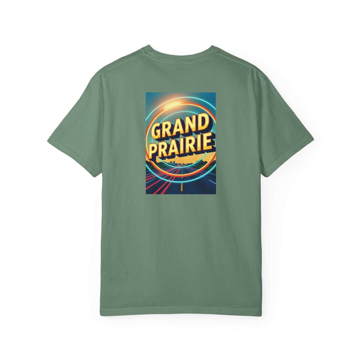 Grand Prairie Texas Vintage Retro Back Printed Art Series Cotton Tee - Black Logo