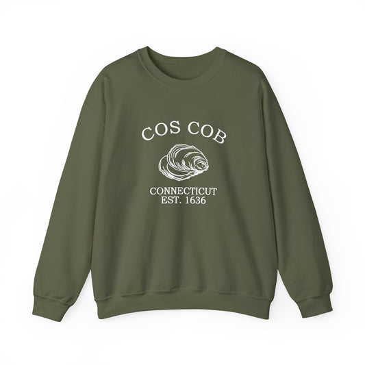 Cos Cob Connecticut Vintage Retro Unisex Heavy Crewneck Sweatshirt - White Logo