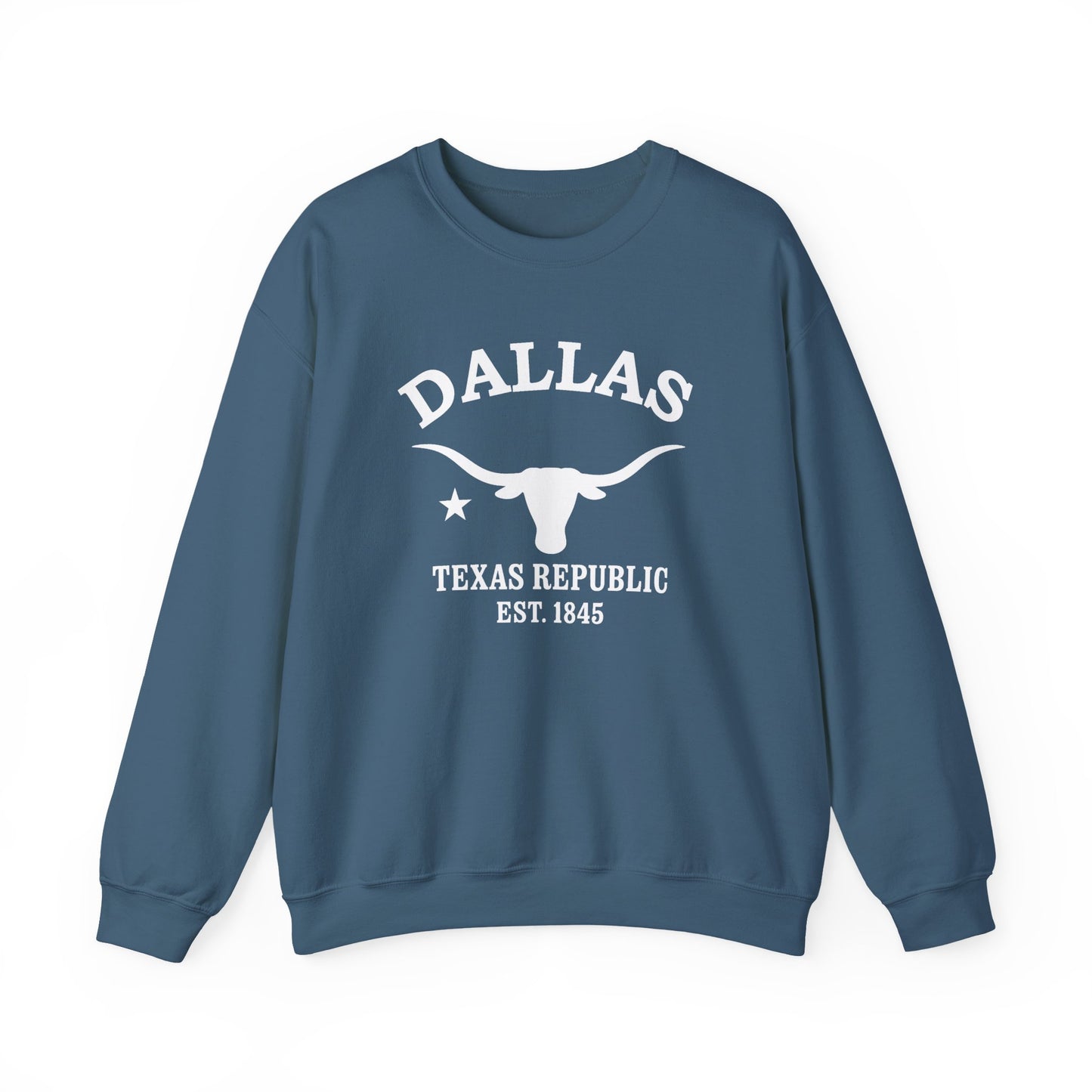 Dallas Texas Vintage Retro Unisex Heavy Crewneck Sweatshirt - White Logo