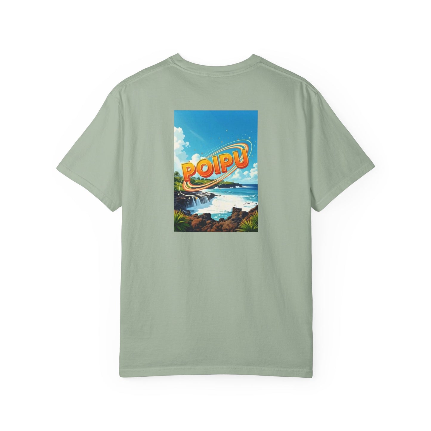 Poipu Hawaii Vintage Retro Back Printed Art Series Cotton Tee - Black Logo