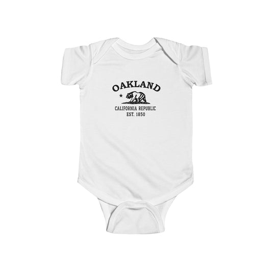 Oakland California Cottton Jersey Baby Bodysuit - Black Logo
