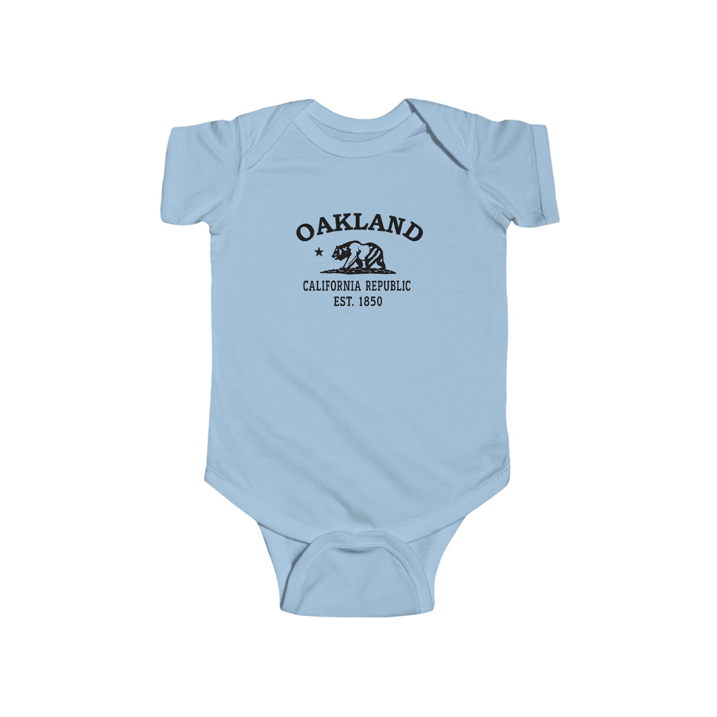 Oakland California Cottton Jersey Baby Bodysuit - Black Logo