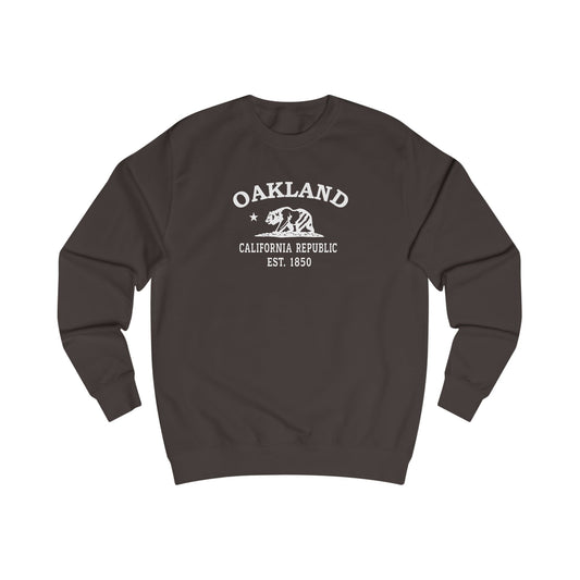 Oakland California Vintage Retro Premium Crewneck Sweatshirt - White Logo - Bottle Green