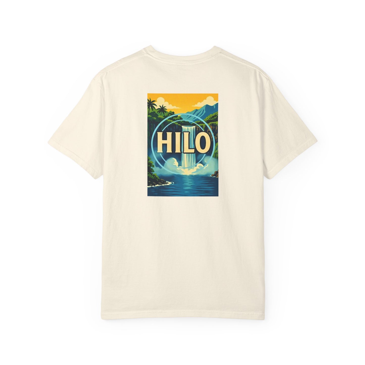 Hilo Hawaii Vintage Retro Back Printed Art Series Cotton Tee - Black Logo