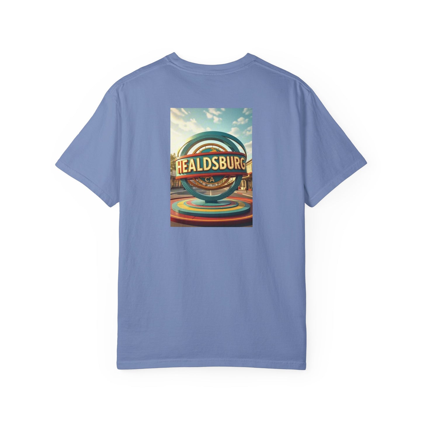 Healdsburg California Vintage Retro Back Printed Art Series Cotton Tee - Black Logo