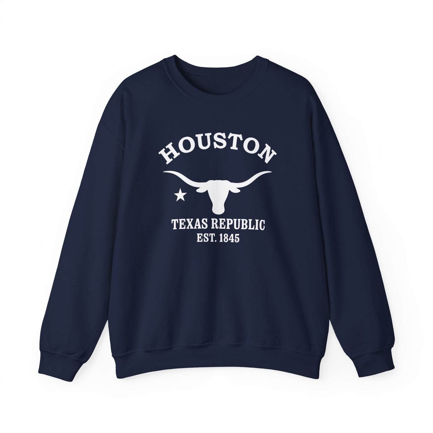 Houston Texas Vintage Retro Unisex Heavy Crewneck Sweatshirt - White Logo