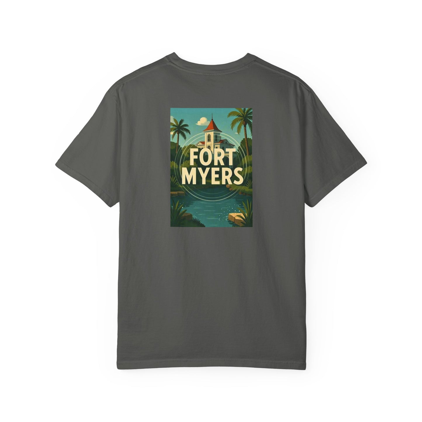 Fort Myers Florida Vintage Retro Back Printed Art Series Cotton Tee - Black Logo