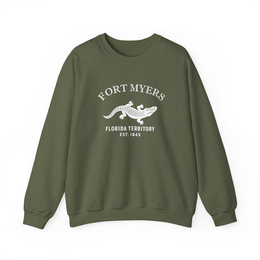 Fort Myers Florida Vintage Retro Unisex Heavy Crewneck Sweatshirt - White Logo