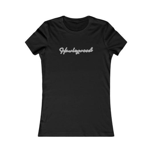 Hawleywood Vintage Retro Ringspun Cotton Fitted Womens Tee - White Neon Logo