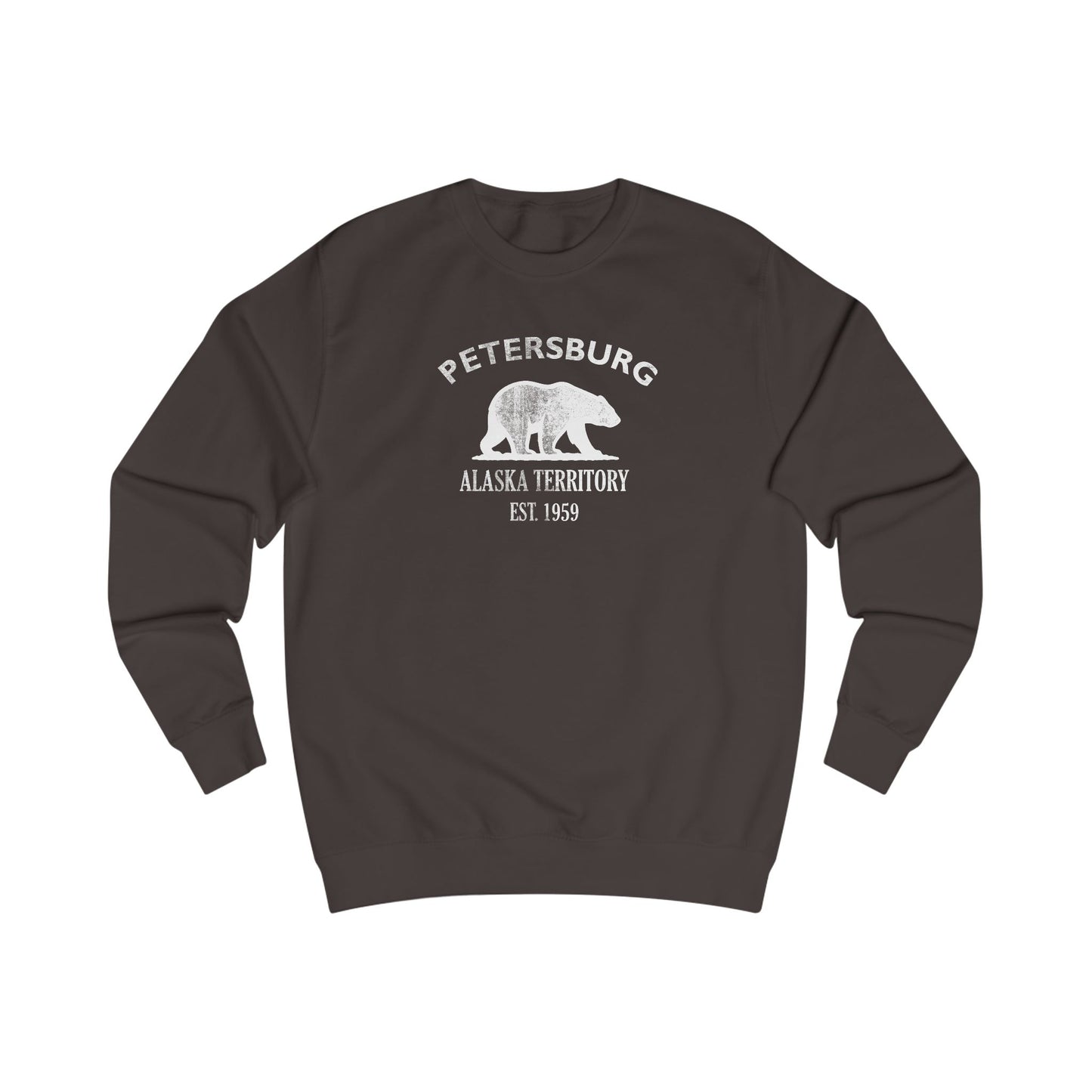 Petersburg Alaska Vintage Retro Premium Crewneck Sweatshirt - White Logo - Bottle Green