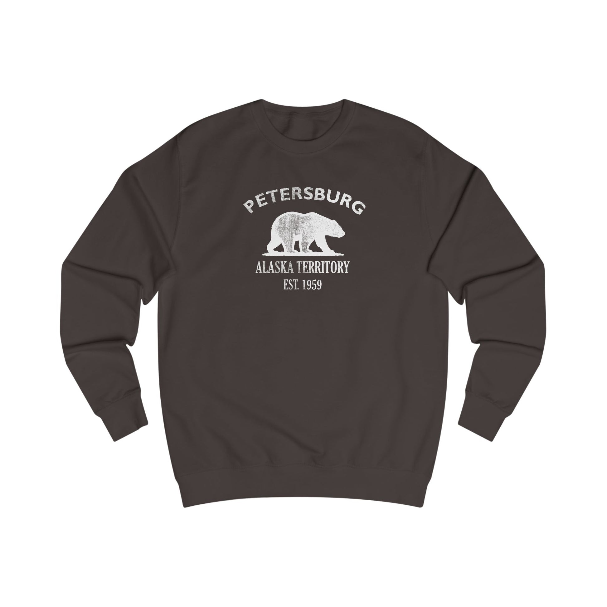 Petersburg Alaska Vintage Retro Premium Crewneck Sweatshirt - White Logo - Bottle Green