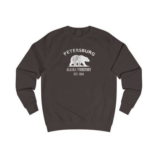 Petersburg Alaska Vintage Retro Premium Crewneck Sweatshirt - White Logo - Bottle Green
