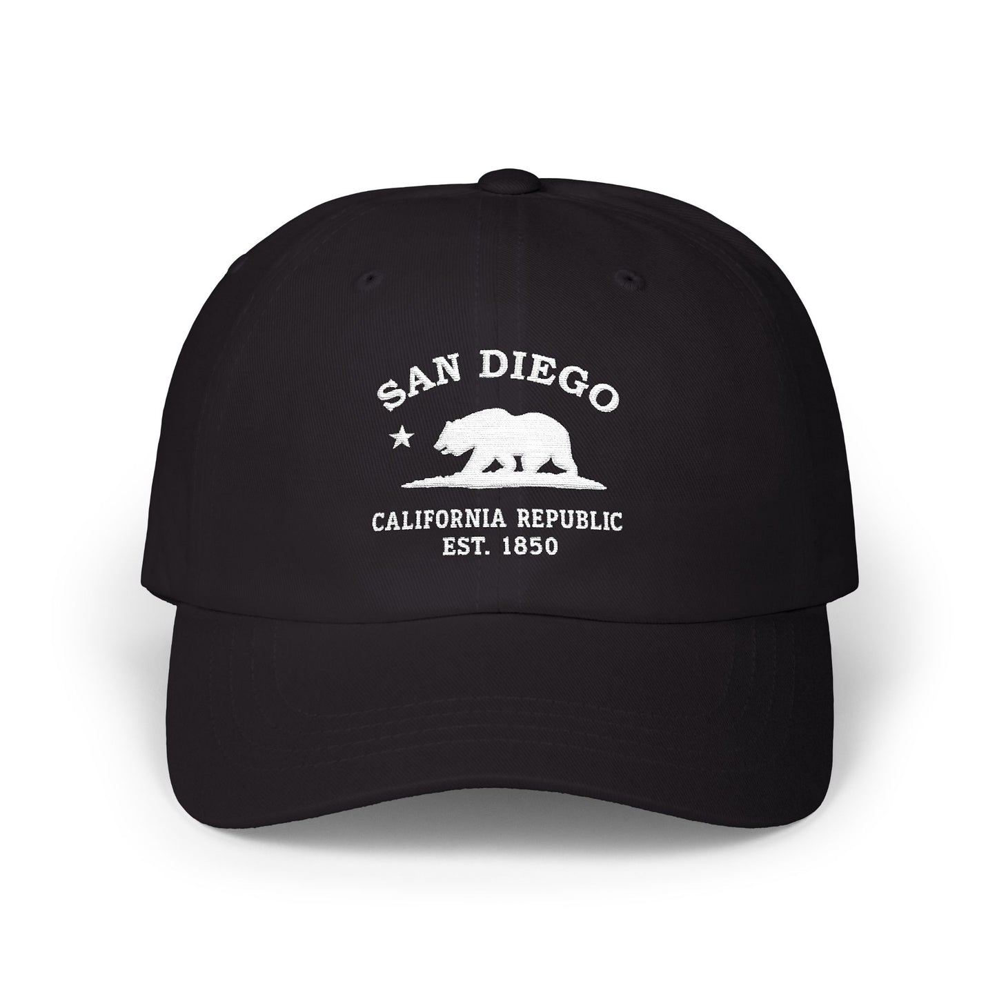 San Diego California Classic Embroidered Vintage Retro Cotton Cap - White Logo