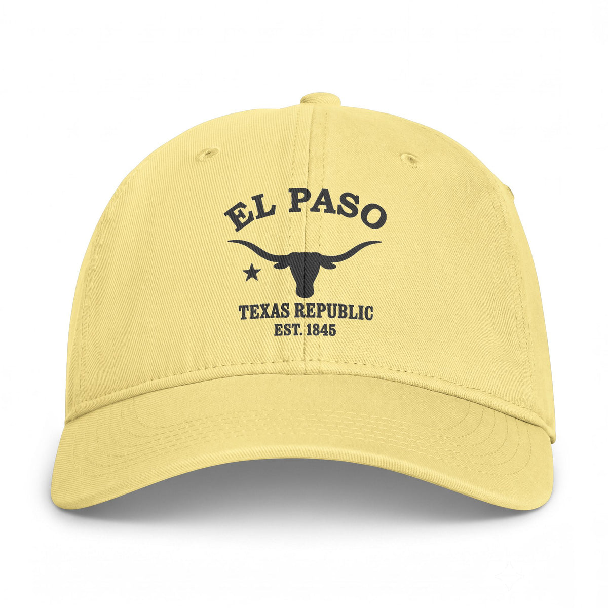 El Paso Texas Retro Vintage Washed Cap in Butter, Charcoal Printed Town Logo
