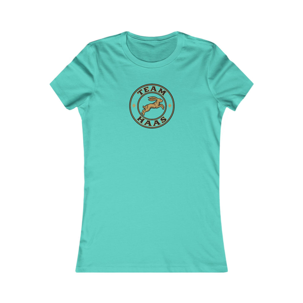 Teal Team Haas Women's Fitted Tee with the Leaping Hare Badge, Ringspun Cotton