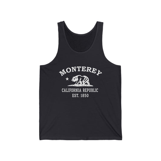 Monterey California Vintage Retro Unisex Cotton Jersey Tank Top - White Logo