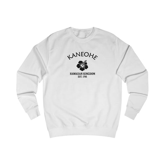 Kaneohe Hawaii Vintage Retro Premium Crewneck Sweatshirt - Black Logo - Arctic White