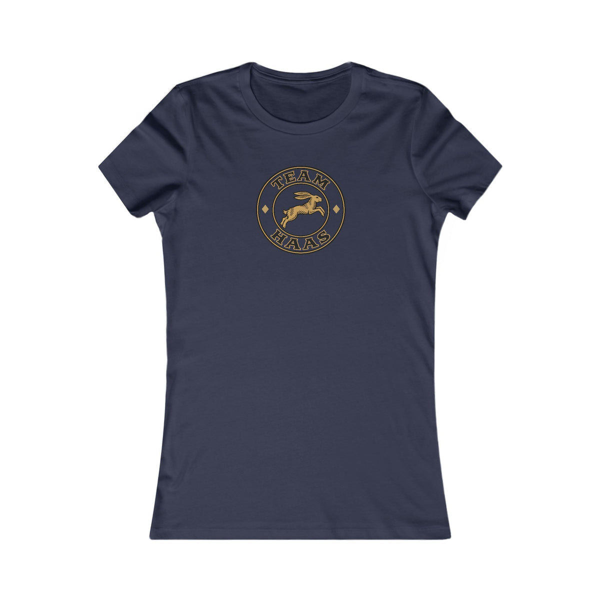 Navy Team Haas Women's Fitted Tee with the Leaping Hare Badge, Ringspun Cotton