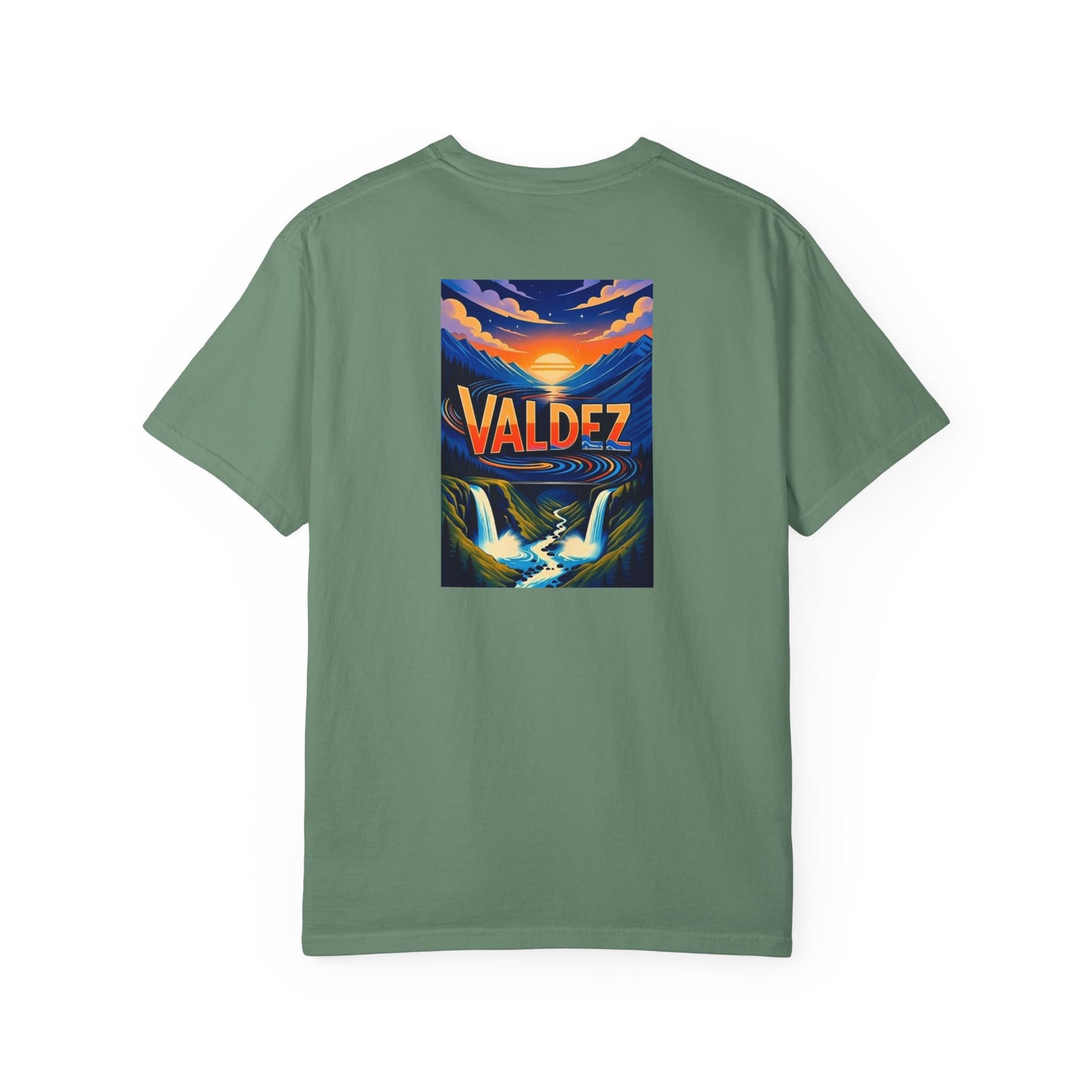 Valdez Alaska Vintage Retro Back Printed Art Series Cotton Tee - Black Logo