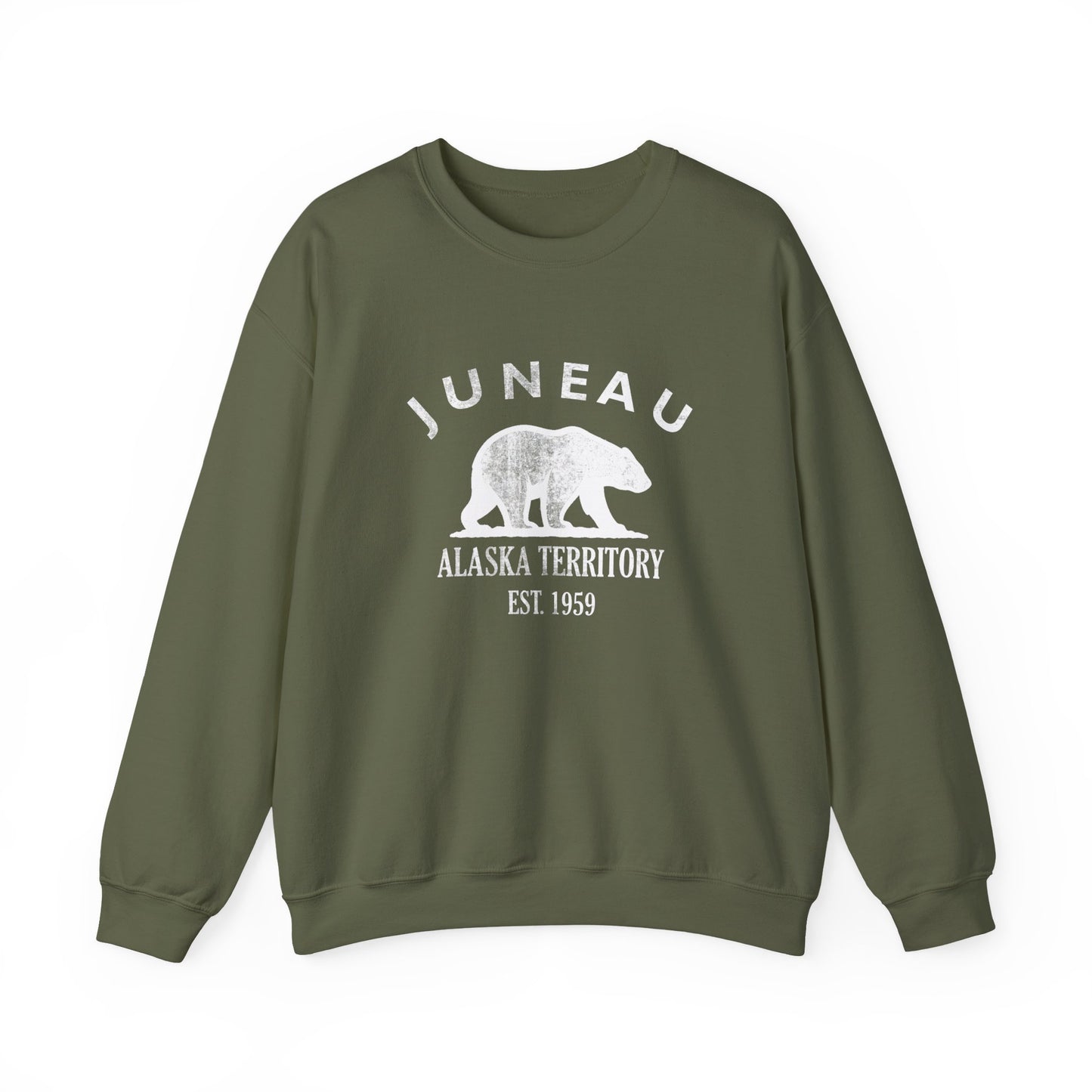 Juneau Alaska Vintage Retro Unisex Heavy Crewneck Sweatshirt - White Logo