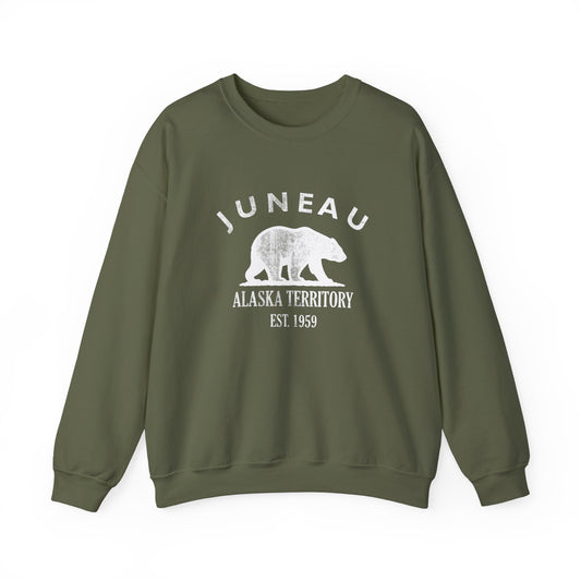 Juneau Alaska Vintage Retro Unisex Heavy Crewneck Sweatshirt - White Logo