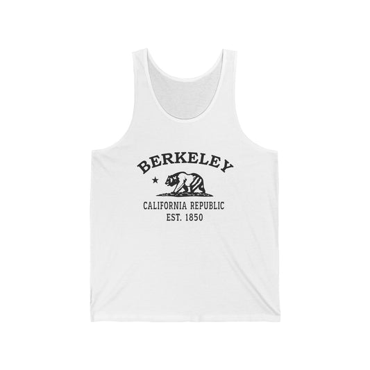 Berkeley California Vintage Retro Unisex Cotton Jersey Tank Top - Black Logo