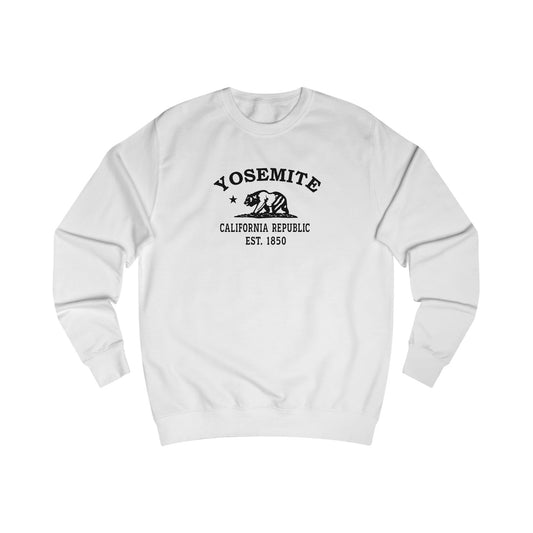 Yosemite California Vintage Retro Premium Crewneck Sweatshirt - Black Logo - Arctic White