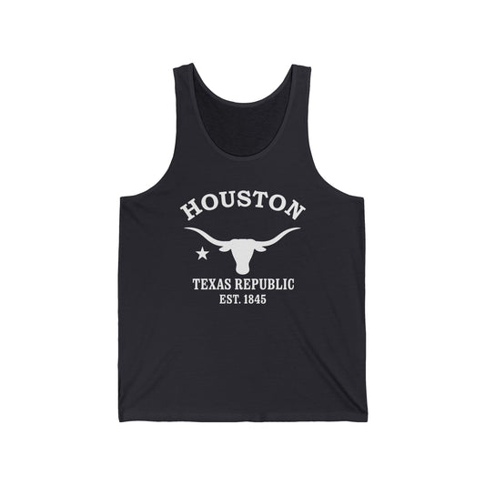 Houston Texas Vintage Retro Unisex Cotton Jersey Tank Top - White Logo