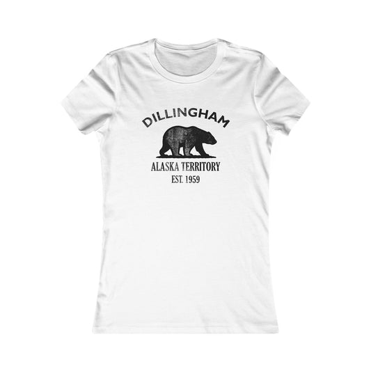 Dillingham Alaska Vintage Retro Womens Fitted Ringspun Cotton Tee - Black Logo