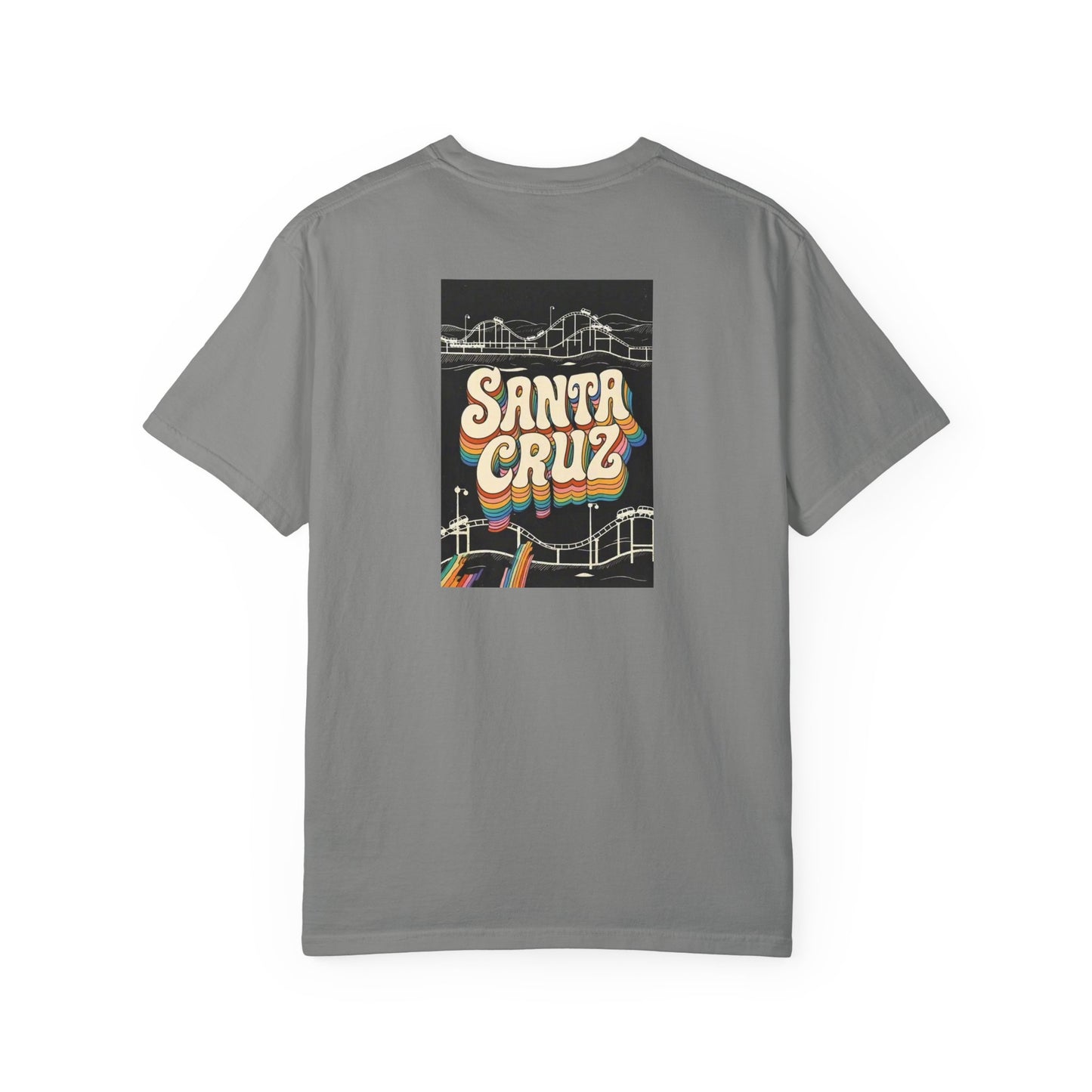 Santa Cruz California Vintage Retro Back Printed Art Series Cotton Tee - Black Logo