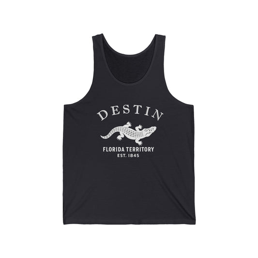 Destin Florida Vintage Retro Unisex Cotton Jersey Tank Top - White Logo