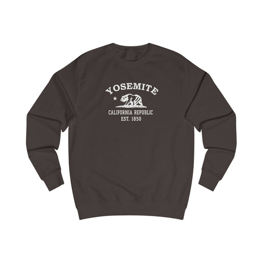 Yosemite California Vintage Retro Premium Crewneck Sweatshirt - White Logo - Bottle Green