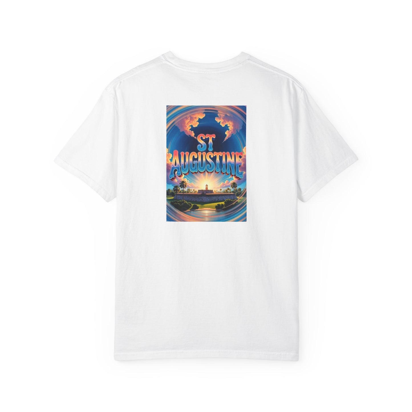 St Augustine Florida Vintage Retro Back Printed Art Series Cotton Tee - Black Logo