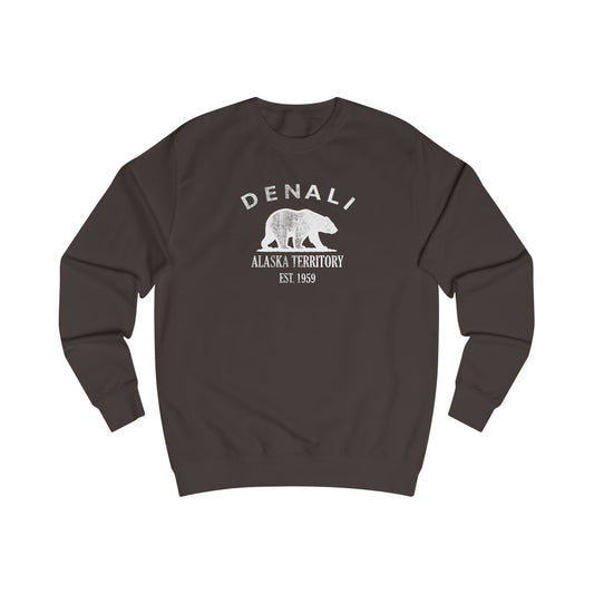 Denali Alaska Vintage Retro Premium Crewneck Sweatshirt - White Logo - Bottle Green