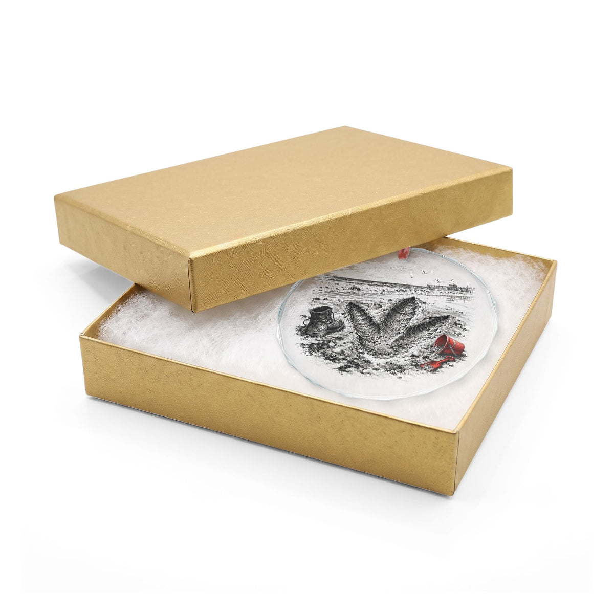Clearwater Florida Holiday Ornament, Giant Penguin Footprint, Crystal Glass Ornament in Gold Gift Box