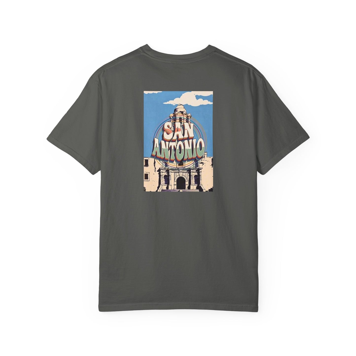 San Antonio Texas Vintage Retro Back Printed Art Series Cotton Tee - Black Logo