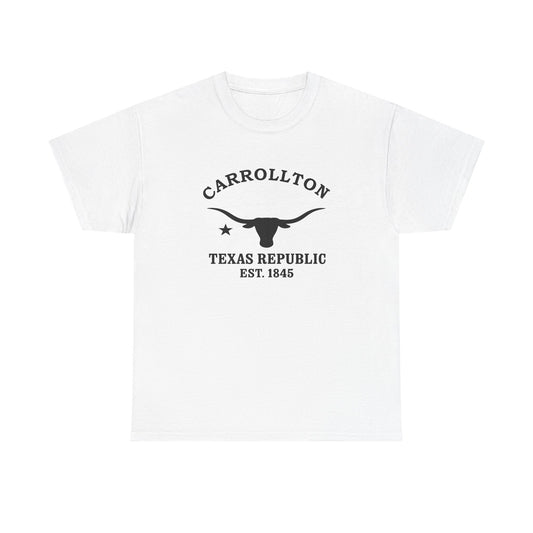 Carrollton Texas Vintage Retro Unisex Heavy Cotton Tee - Black Logo