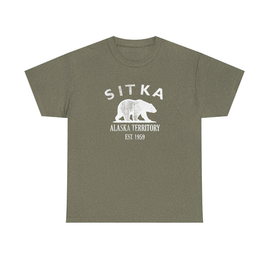 Sitka Alaska Vintage Retro Unisex Heavy Cotton Tee - White Logo