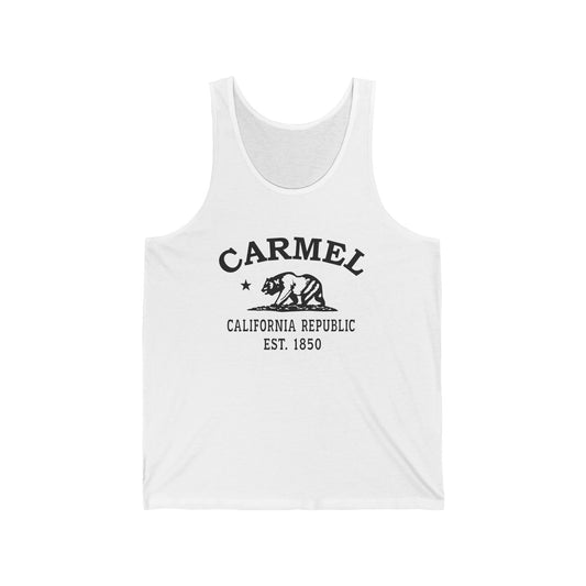 Carmel California Vintage Retro Unisex Cotton Jersey Tank Top - Black Logo