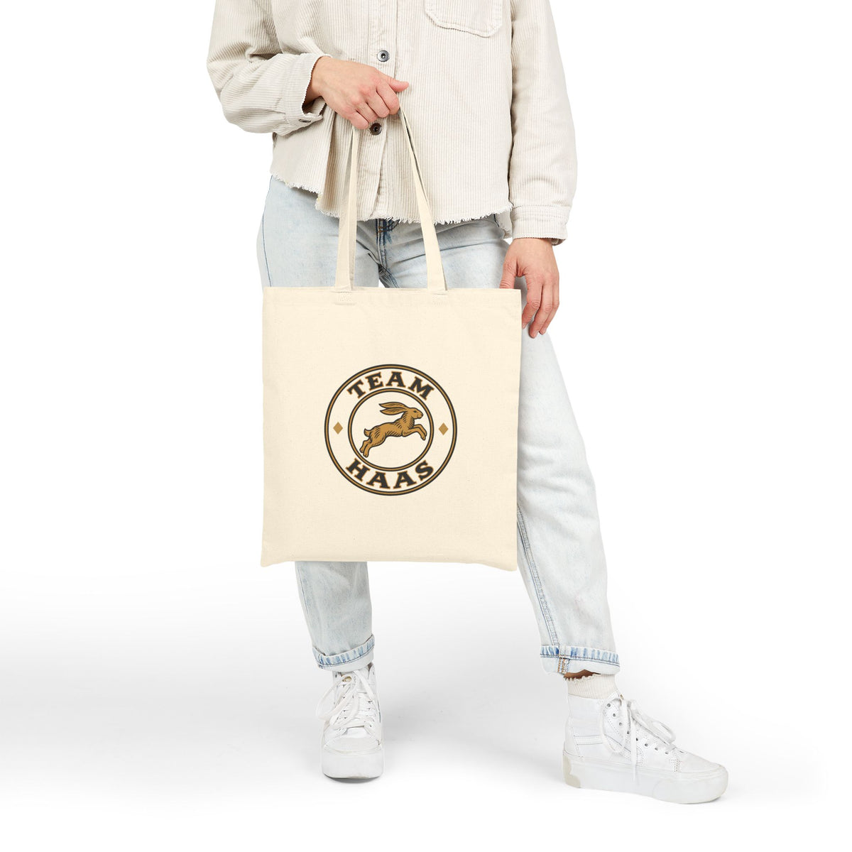 Detail View, Print Close-Up on the Team Haas Market Tote, Badge Edition